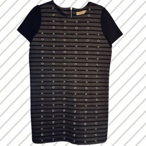 👗 Michael Kors Black & Grey Shift Dress with Silver Grommets